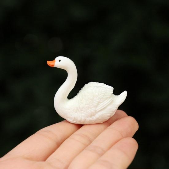 Yousheng Miniature Swan Figurine Mini White Swan Resin Statue Realistic Animal Ornament Dollhouse Fairy Garden Micro Landscape
