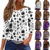 Women's 3/4 Sleeve Halloween T-Shirt Round Neck Loose Fit Casual Blouse