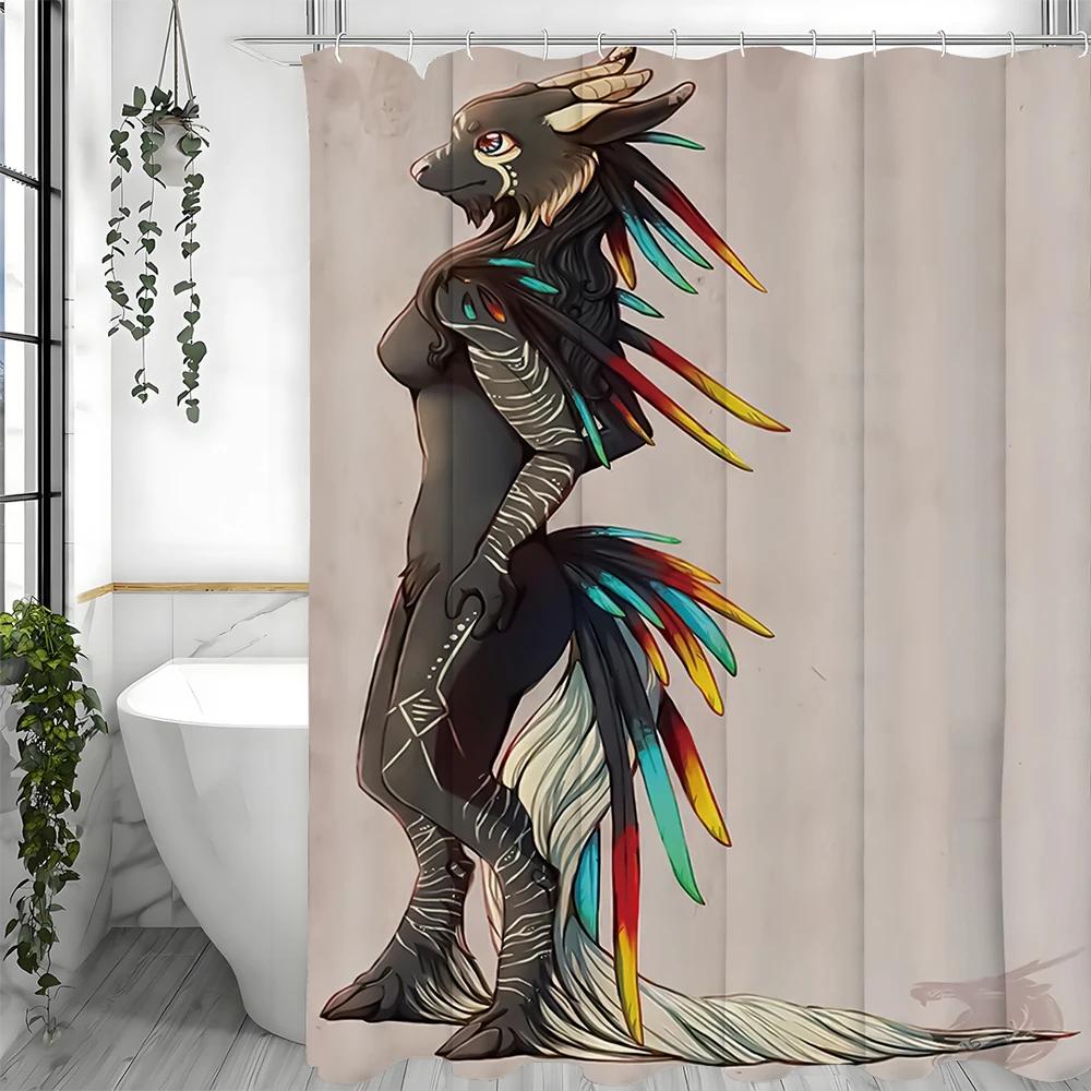 Cartoon Dragon Shower Curtain, Bathroom Decorative Shower Curtain, Waterproof Shower Curtain with Hooks