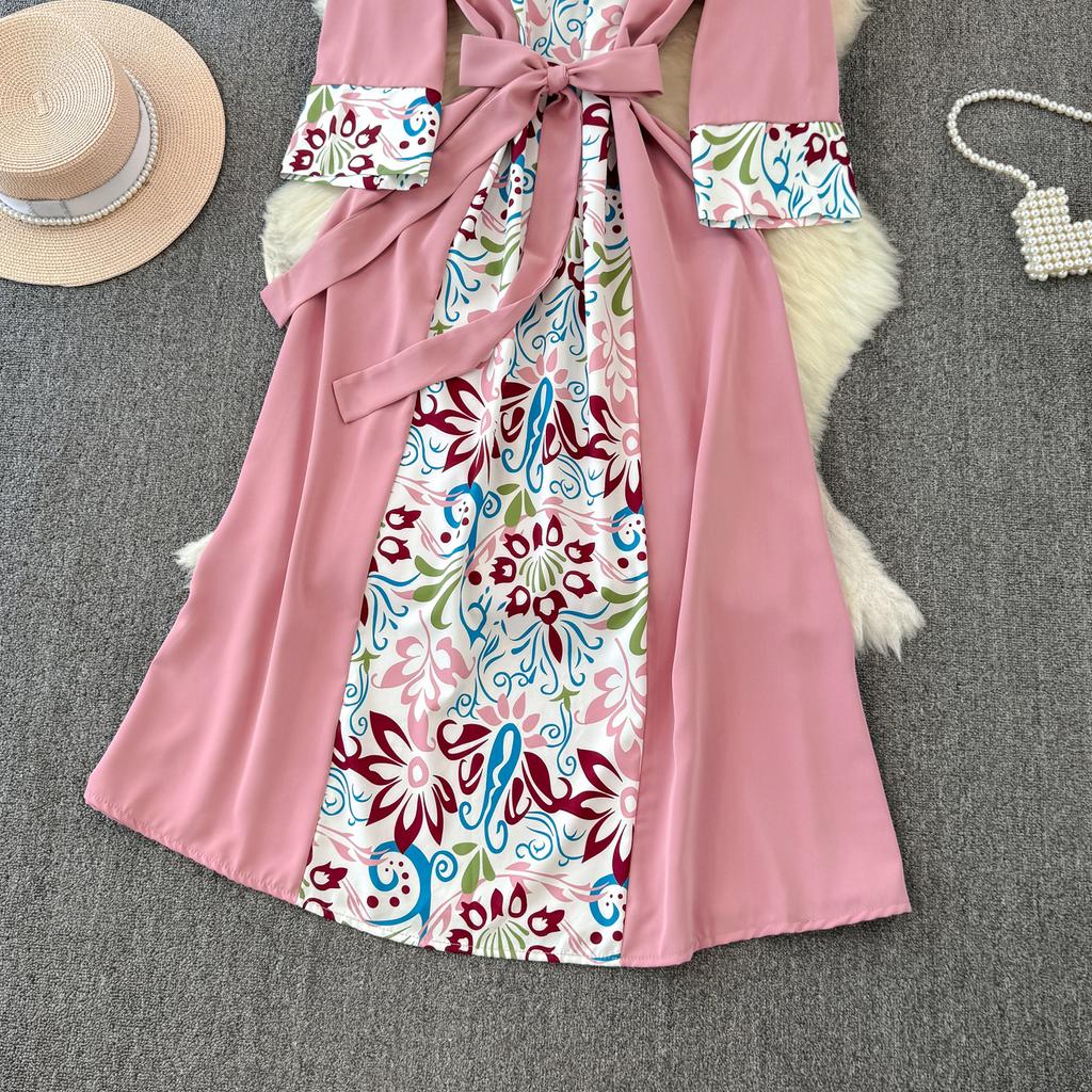 Autumn Vintage Women Printed Patchwork Long Dress Elegant O-Neck High Waist A-Line Casual Maxi Dresses Female Holiday Dresses