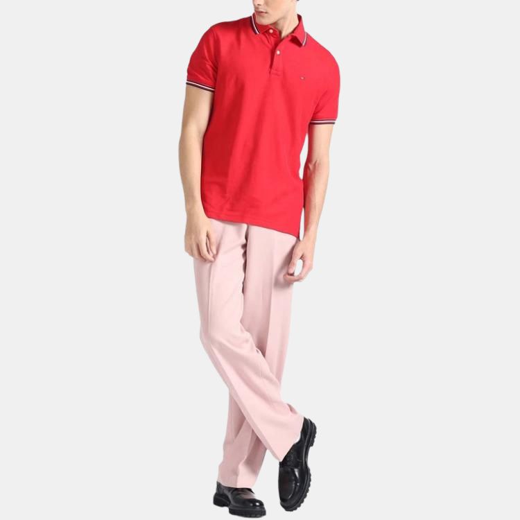 Tommy Hilfiger Versatile Solid Color Polo Shirt Men Tops Red 78E7456-981