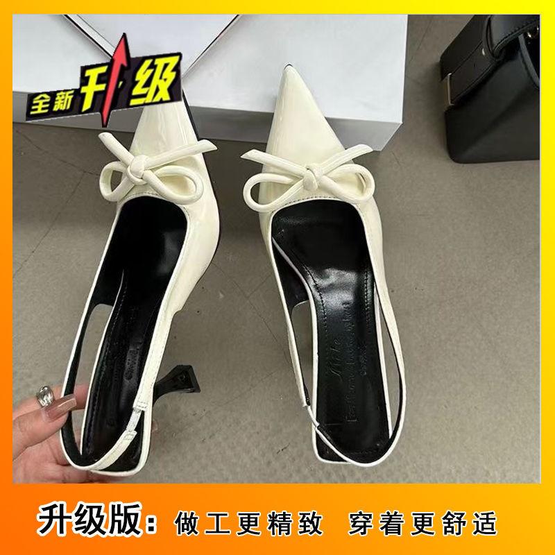 Pointed Bow Temperament High Heels Fashion Empty Single Shoes Women's Bag Head Sandals 2025 Spring and Autumn New