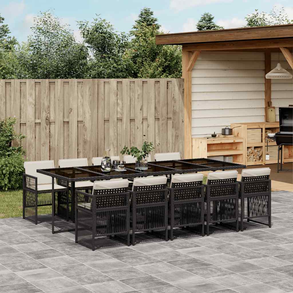 Vidaxl 11-Cz. Garden Furniture Set, With Cushions, Black PE Rattan