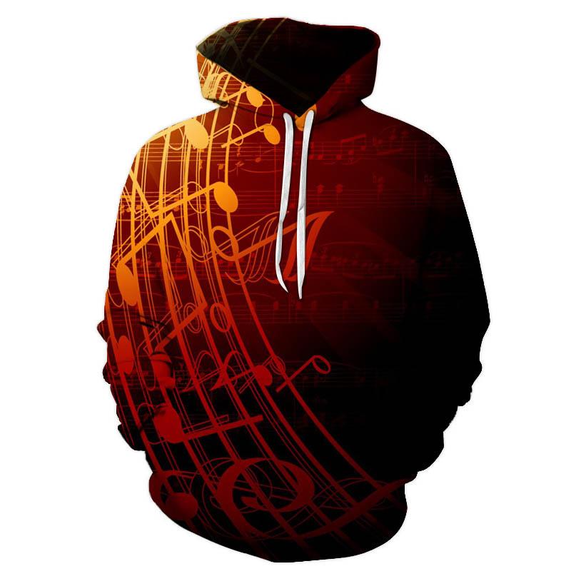 Müzik Notaları 3D Baskılı Kapüşonlu Sweatshirtler Erkek Kadın Kışlık Müzik Günlük Uzun Kollu Kazak Hip Hop Komik Sokak Giyimi Kapüşonlular