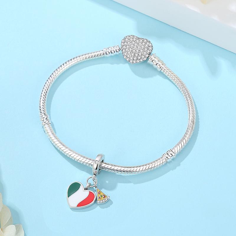 Original Copper Charms Flag Pendant Love Hearts Beads Fit Brand Bracelets Necklaces For Women Diy Jewelry Gift