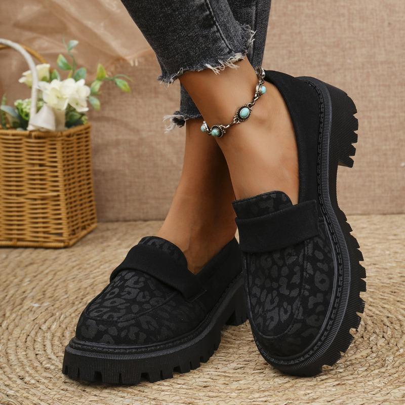 Large Size Leopard Print New Platform Thick Heel Fashion One-pedal Small Leather Shoes