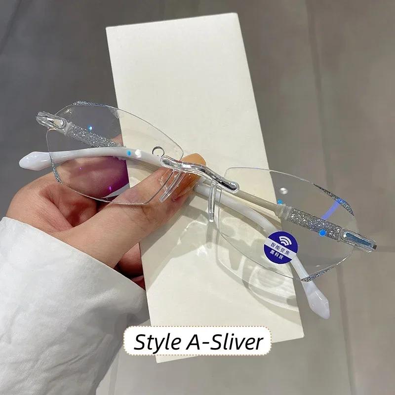 Unisex Design Ultralight Reading Eyeglasses Fashion Rimless Far Sight Hyperopia Men for Women Luxurious Trendy Diamond Cut Prescription Glasses