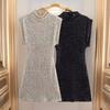 European & American Women's Sleeveless Sequin Dress with Padded Shoulders