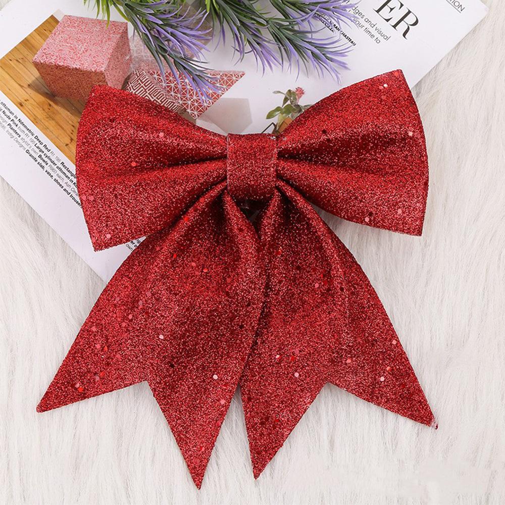 2PC Christmas Bows Hanging Decorations Gold Silver Bowknot for Christmas Tree Glitter Ornaments Pendant Xmas Gift Decoration