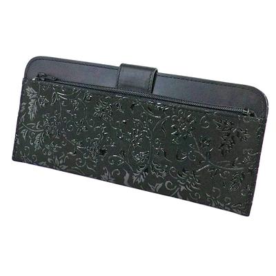 Inden Long Wallet Bundle L Thin Deerskin Black X Black Lacquer Flower Arabesque Pattern [Indenya] 2107-01-041