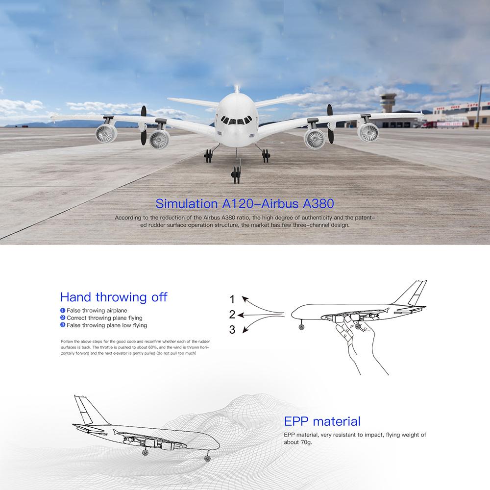 Wltoys Xk A120 Rc Plane 3Ch 2.4G Epp Remote Control Machine Airplane Fixed-Wing Rtf A380 Rc Aircraft Model Outdoor Toy For Kids