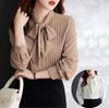 Spring Women's Fashionable Lace-up Chiffon Long-sleeved Shirt