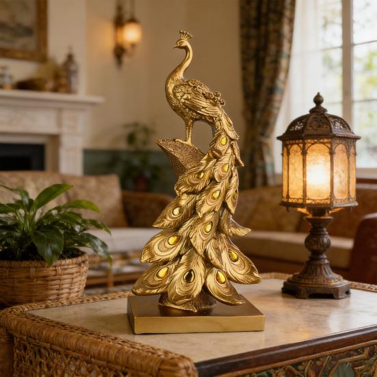 Peacock Ornament Resin Sculpture Decorative Figurine Home Office Garden Decor Artistic Tabletop Accent