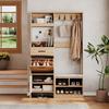 Wall Coat Rack, Hallway Coat Rack Set with Shoe Bench, Coat Rack Set with 4 Coat Hooks, 1 Drawer and 2 Doors, Natural, W108.5 X D35 X H180 Cm
