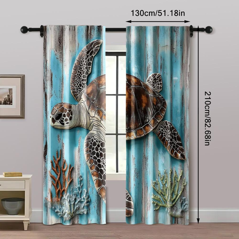2 stuks, Gordijnen met print 2D print Vintage Marine Life Gordijnen - Aquarel Schildpad Polyester (zonder stang) Alle seizoenen voor slaapkamer,