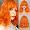 Short Orange Wavy Wigs for Women Orange Cosplay Wig with Bangs Natural Synthetic Fiber Orange Shoulder Length Wigs