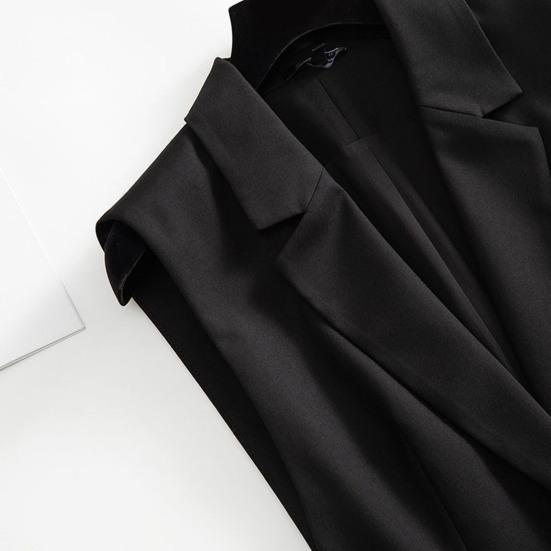 Summer Women Blazer Coat Solid Color Sleeveless Turn-down Collar Temperament Suit Jacket Long Vest for Female