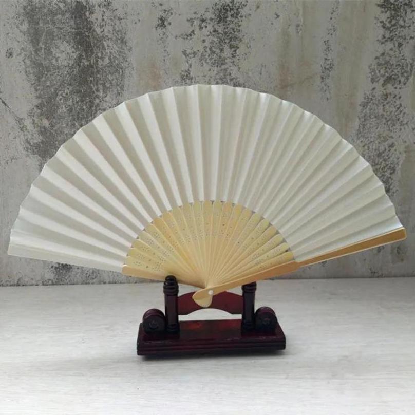 1 Pcs 7-inch Folding Paper Fan Dance Wedding Party Lace Silk Folding Hand Held Solid Color Fan