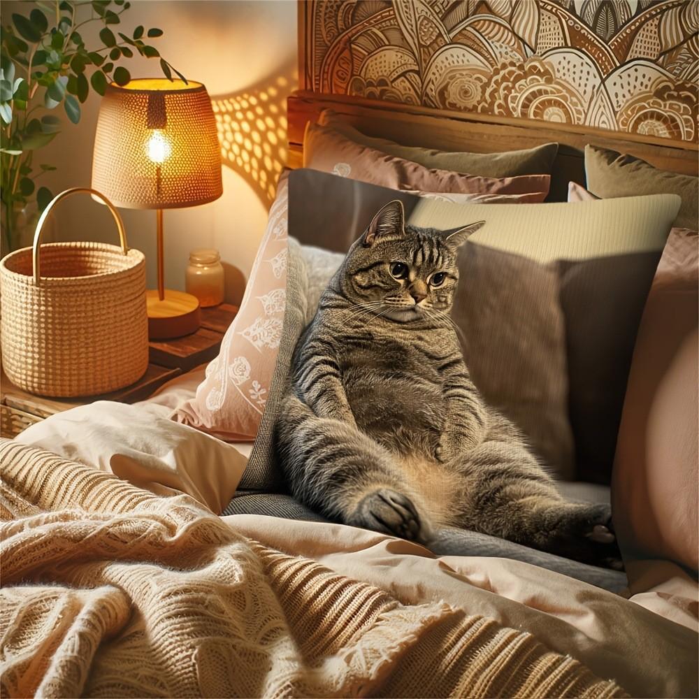 Bohemian Plush Pillow Cover with Charming Kittens Design, 45x45 Cm - Perfect for Living Room or Bedroom Decor