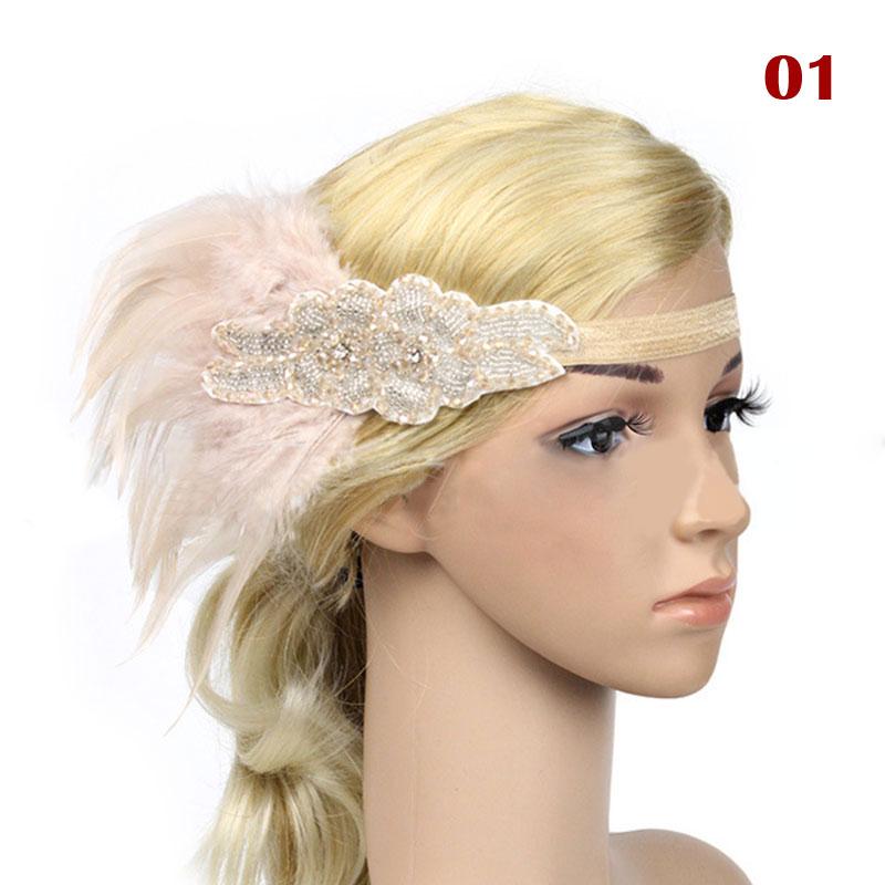 Women Party Headpiece Performance Headwear Rhinestone Sequin Hair Accessories Elastic Indian Feather Headband Masquerade Vintage