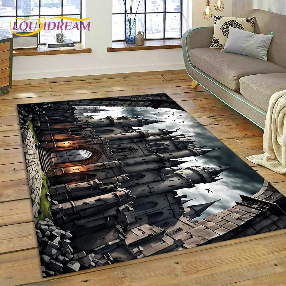 Tapete de Desenho Animado Gótico Misterioso Castelo de Conto de Fadas dos Sonhos para Sala de Estar, Quarto, Casa, Sofá, Tapete para Área Infantil, Tapete de Chão Antiderrapante