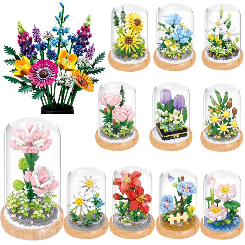 Non-Toxic Moc Creative Wisehawk Mini Flower Pot Plant Building Block Funny Tulip Decoration Bricks Diy Christmas Children Kids Toys Gifts