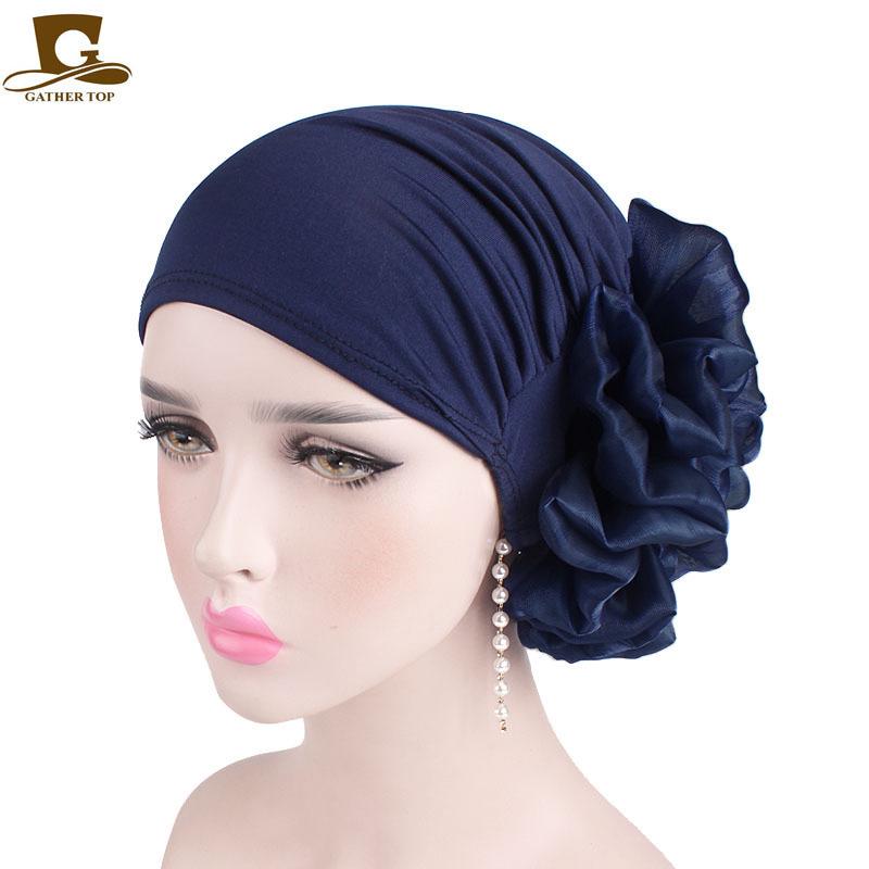 Modische Damen Große Blume Hijab Haube Muslimisches Dehnbares Kopftuch Islamisches Kopf Tuch Turban Mützen Damen Haarschmuck Chemo Hut