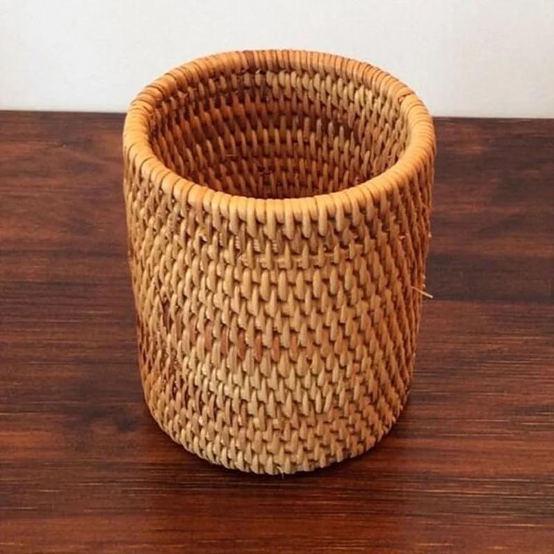 Rattan Chopsticks Tube Spoon Bucket Knife Fork Cutlery Storage Box Pen Pencil Ruler Rack Home Storage Basket