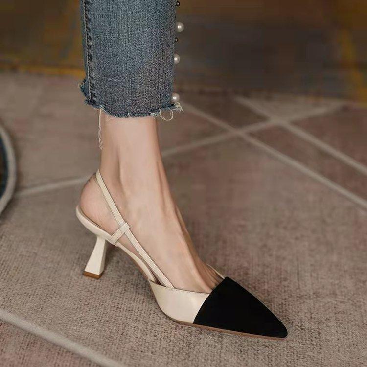 2024 Summer New High Heels Buckle Fashion Pointed Heel Sandals Women Comfort Simplicity Outdoor Leisure Color Block Heels