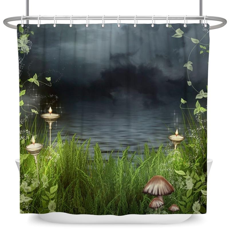 Verzauberter Wald Duschvorhang Cartoon Magische Geschichte Pilz Wunderland Gothic Duschvorhang Wasserdicht Badezimmerdekor Mit Haken