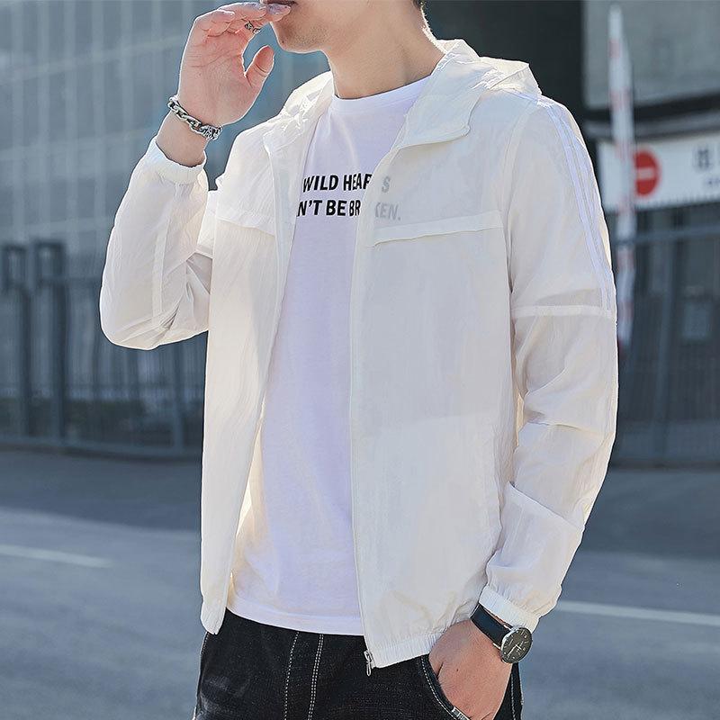 Fashion Solid Colour Sunsuit Men's Summer Ice Silk Breathable Hooded Fishing Clothes Outdoor Sportswear Quick-drying Skin Coat Jacket