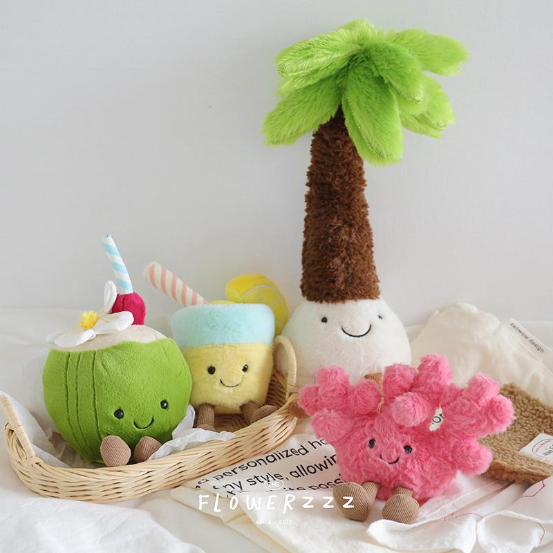 *Jc Kawaii Coral Coconut Lemon Plush Toys Doll Coconut Soft Decor Guitar Plush Soothing Bedroom Companion Decor Exquisite Gifts