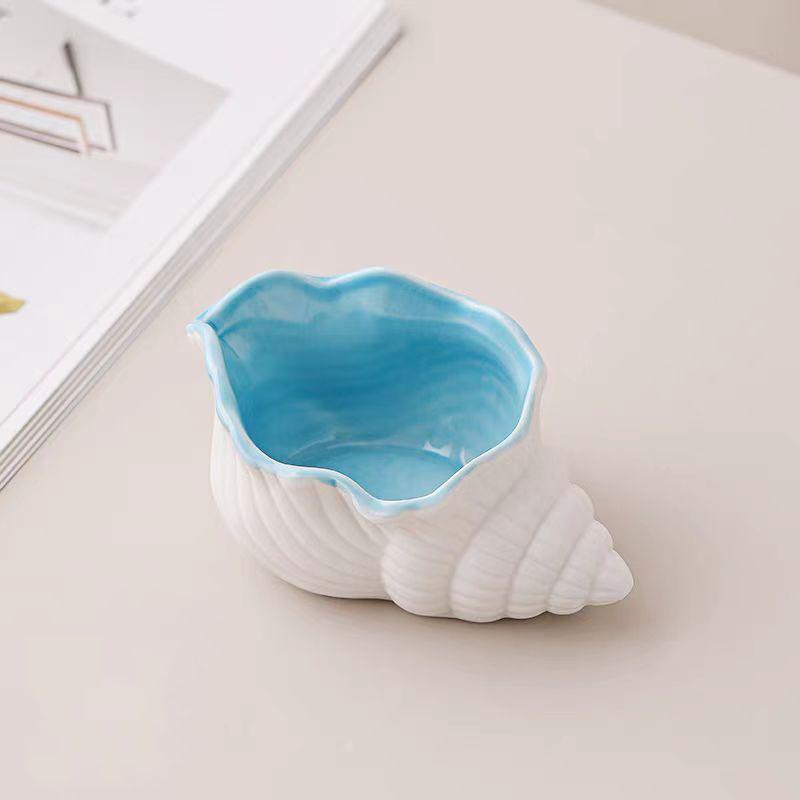 1Pcs Ceramic Jewelry Tray Conch Starfish Shape Aqua Shell Trinket Dish Ceramic Ring Earring Holder Ocean-Themed Decorative
