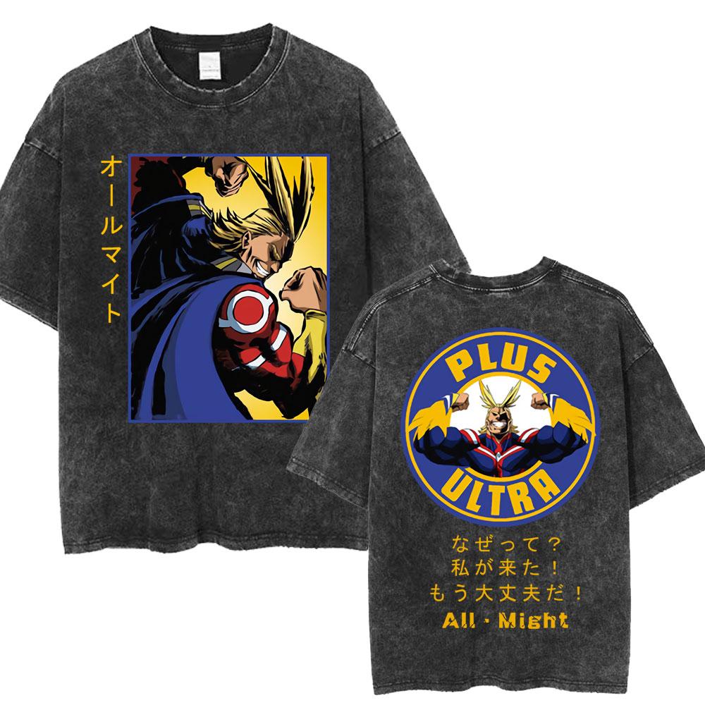 Washed Vintage Anime My Hero Academia TShirt Bakugou Katsuki Graphic T Shirts Mens Cotton ONeck Tee Shirt Oversized Clothes