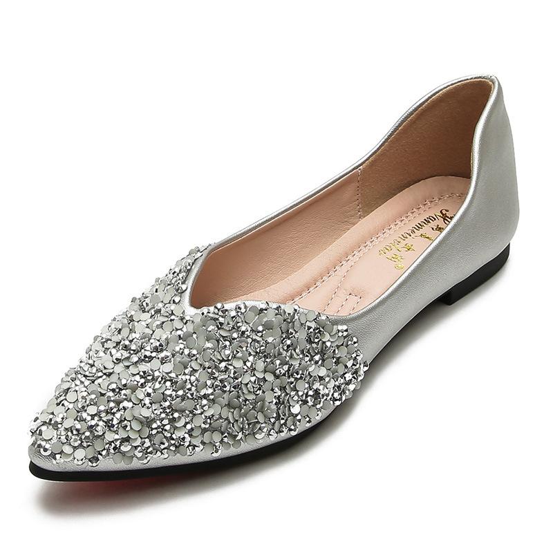 Women Flat Shoes Size 34 43 Pointed Toe Ladies Slip On Loafers Sequins Beaded Low Heel Shoes for Women Zapatos De Mujer