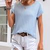 Women's Summer Short Sleeve T-Shirt Elegant Solid Color Shirt Fashionable Pleated Top Round Neck Loose Fit Polyester Blouse for Work Parties