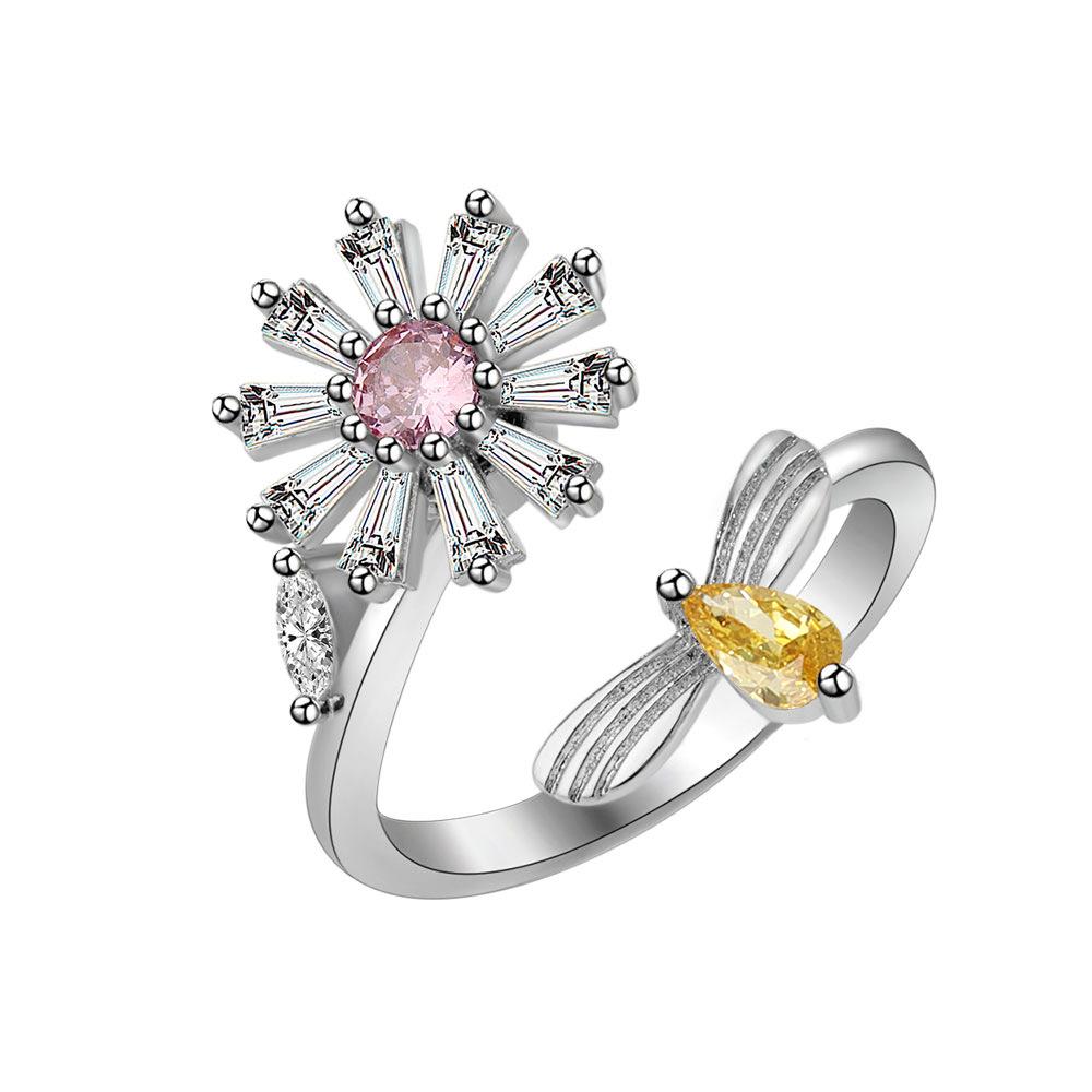 Sunflower Daisy Bee Spinner Ring For Women Adjustable Open Minimalist Personality Jewelry