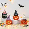 Kleine Keramik-Halloween-Figur Teelichthalter, Beleuchteter Geistkürbis mit Geschenk für Kinder Hexenhut, Mehrstöckiger Tablett-Tischdekoration Party Hand