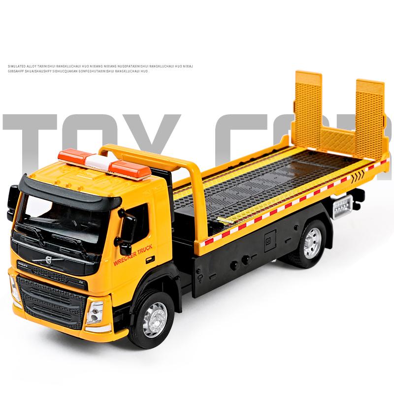 1/50 VOLVO VAN Type Alloy Trailer Model Simulation Metal Car Transporter Wrecker Truck Pull Back Sound and Light Toy Truck
