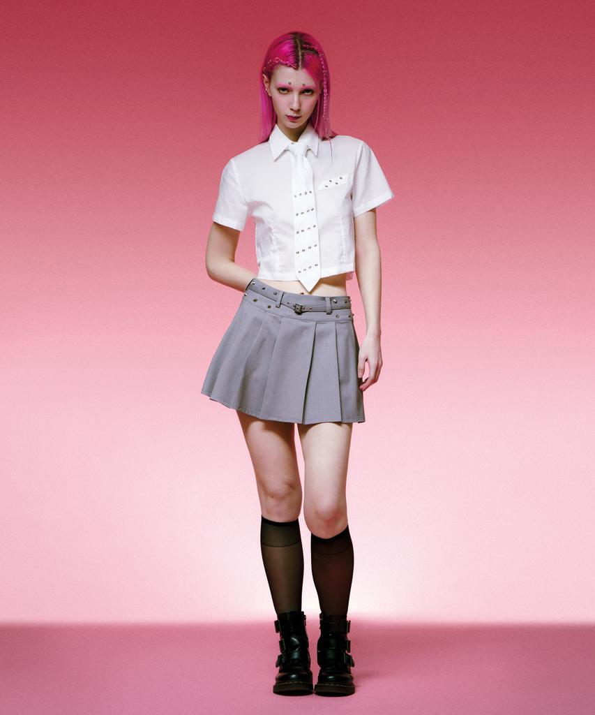 Kwajipyuliti Studded Pleated Skirt (Gray)