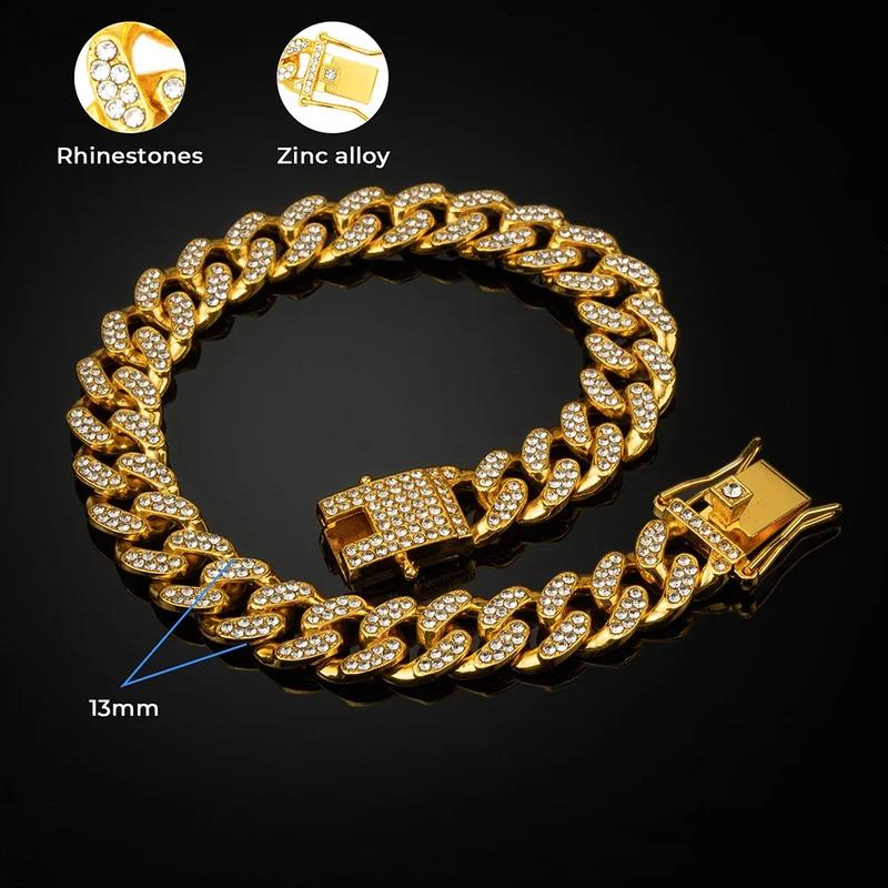 Luxury Diamond Dog Cuban Link Chain Collar Iced Out Rhinestone Pet Necklace for Small Medium Large Dogs Cats