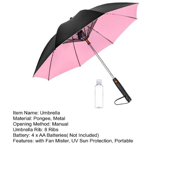 3-In-1 Umbrella with Fan Mister Battery Operated UV Sun Protection Umbrella Portable Waterproof Windproof Summer Outdoor Sun Rain Umbrella