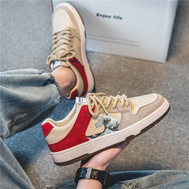Fashion Men's Flat Shoes Fashion Lace-up Sneakers Men Outdoor Leisure Skateboard Shoes Low-top Breathable Tennis Shoes Tenis Masculino