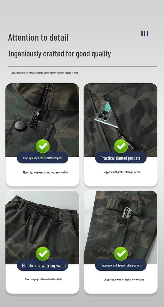 Unisex Spring/Autumn Camouflage Workwear Suit - Elastic, Anti-scalding, Wear-resistant Cotton for Welders and Auto Repair
