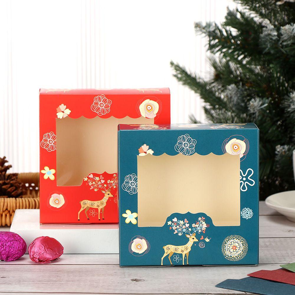 1/10pcs Nougat 4 Cup Biscuit Christmas Cardboard Cake Boxes Cake Packaging Box Christmas Gift Box Gift Wrapping Box