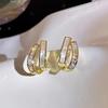 Golden Double-layer Huggie Hoop Earrings with Shell and Rectangular Zircon, Women's Minimalist Geometric Earrings, Fashionable Jewelry Gift