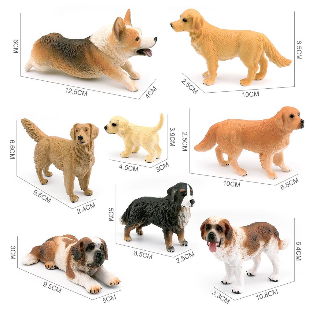 8 Simulated Dog Models Golden Retriever Bona Mountain Dog St. Bernard Short Legged Corgi Static Ornament Toys