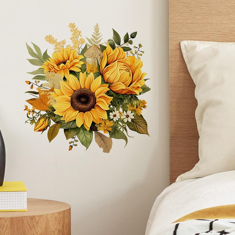 Sonnenblumen Wandaufkleber Handbemalt Abnehmbar Selbstklebend für Schlafzimmer Wohnzimmer Möbel Dekoration