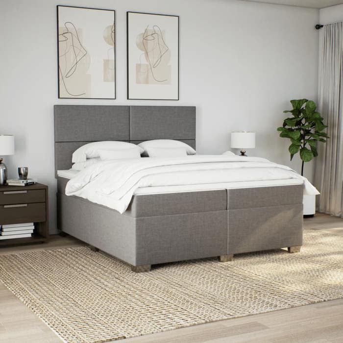 Maison Exclusive - Bed Slat Base with Taupe Mattress 200x200 Cm Fabric