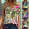Comfortable Womens V Neck Short Sleeve Blouse Casual Floral Print T-shirt Tunic Tops